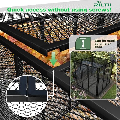 Large Metal Wire Mesh Compost Bin Outdoor with Lid, 172 Gallon, Black