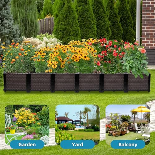 Large Raised Planter Box Outdoor Self Watering 94.4"x15.7"x14.2", Deep Raised Garden Bed - Elevated Garden Box with Drainage Plug, Rectangular Garden Planter Perfect for Patio Balcony Deck - size: L 94"xW 16"xH 14"