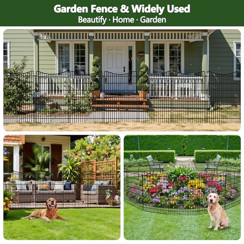 10 Panels No Dig Dog Fence Outdoor for Yard, 48 in (H) x 23.6 ft (L) Animal Barrier Fence Rustproof Metal Wire Panel Border for Dog, Tall Garden Fenceing Panels Temporary Ground Stakes for Yards,Patio - size: 48 in(H)