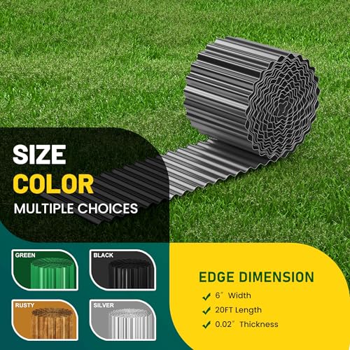 6"×20Ft Edging for Landscaping, Gun Silver Corrugated Metal Garden Edging - color: Gun Silver, size: 6"×20Ft