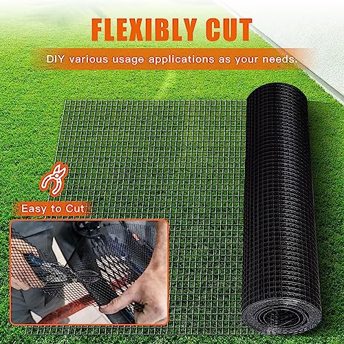Zevemomo 24" x 50' 1/4inch Hardware Cloth, Black Vinyl Coated Chicken Wire Fence Galvanized Welded Mesh Roll for Home Garden Rabbit Cage - size: 24" x 50' 1/4inch