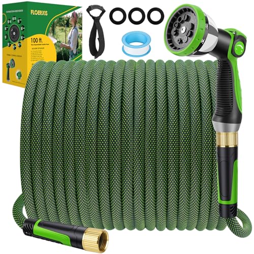 Non-Expandable Garden Hose 100 ft, Lightweight Flexible Anti-Kink - color: Green, size: 100ft