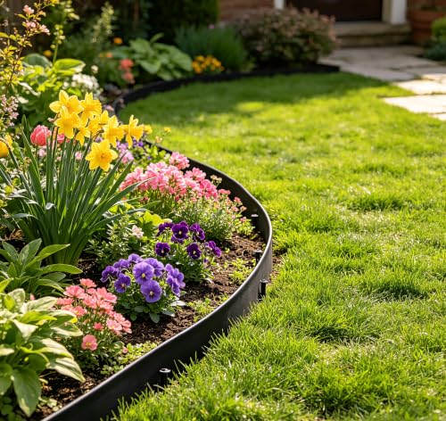 Mars Villa 2 in Tall 100FT Landscape Edging Border with 99 Spikes, Plastic Edging for Landscaping, No Dig Kit Flexible Fower Bed Edging Borders for Landscaping Flower Beds Yard Pathway Paver Edging - size: 2IN x 100FT