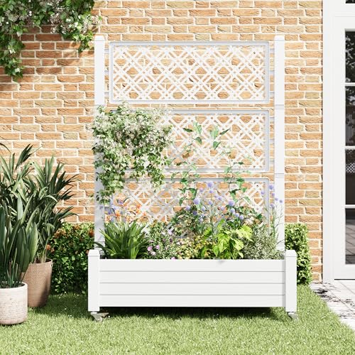 Elevated Raised Garden Bed with Trellis&Wheels,Ashen-61.2" h - color: Ashen, size: 61.2"h