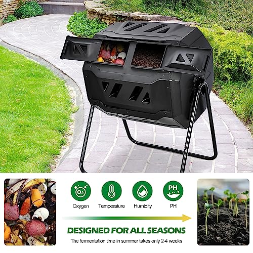 Nova Microdermabrasion 43 Gallon Compost Tumbler Bin Composter Dual Chamber BPA Free Compost Bin Outdoor Rotating Garden Yard Waste Bins - color: Black