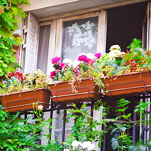 Window Box Planter, 6 Pcs 17" Flower Rectangle Planter with Tray, Brick Red - color: Brick Red