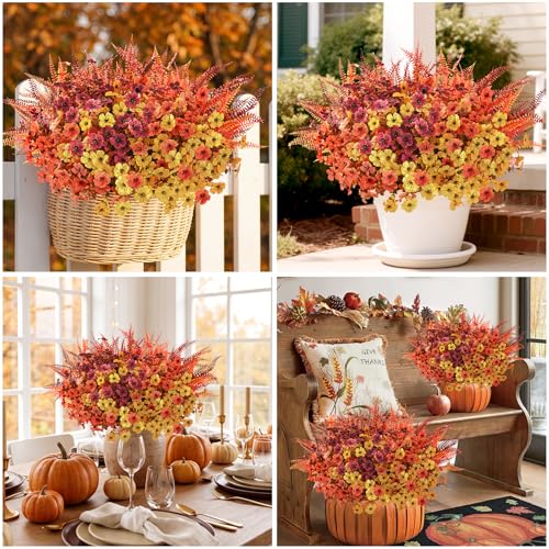 Artificial Fall Flowers for Outdoors, Fall Flowers Decor, 15Pcs Fake Mums - size: 15 pcs