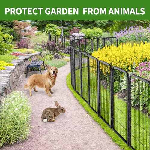 Decorative Garden Metal Fence 36ft (L)×45in (H) with 14 Panels 2 Gate Outdoor, No Dig Rustproof Wire, Animal Barrier Fencing for Outdoor Yard Patio Flower Bed,(Black-Silver) - size: 45in(H)x36ft(L)