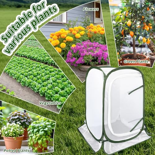 Augshy Pop Up Plant Covers, 3 Pack Mesh Net Protectors Cage with Stakes