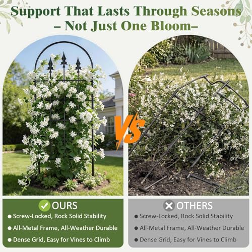 2 Pack 47" H x17 W Garden Trellis for Climbing Plants Outdoor - Metal Rustproof Arched Rose Trellis for Outdoor Indoor Roses Potted Vines Cucumbers Clematis Flowers Decorative, Black