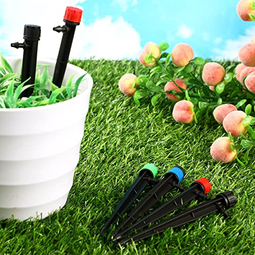 Hortsun 200 Pcs 5.2 Inches Drip Irrigation Emitters Fan Drip Emitters for 1/4 Inch Drip Irrigation Tubing 360 Degree Adjustable Micro Spray Drippers Stake Drip Emitter for Watering System