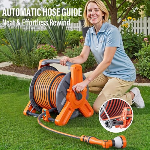 100FT Water Hose with Reel & Holder for Balcony & Patio