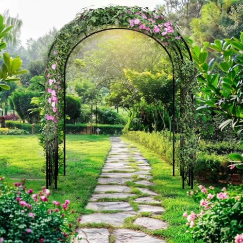 unho Metal Garden Arbor Trellis, Black Arch for Climbing Plants 84 * 52in - size: 52*21*84inch