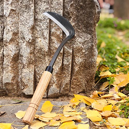 Japanese Weeding Sickle Hoe Gardening Tools 13-Inch Weed Remover Tool High-Carbon Steel One-Piece Molding with Hard Solid Wood Handle(Snake-Necked) - color: Snake-Necked