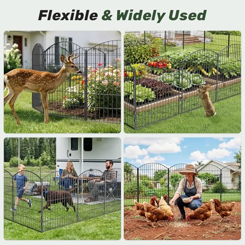 3-Layer Garden Fence with Gate 10 Panel 32in H×23ft L - size: 32in(H) x 23ft(L)