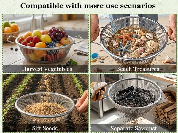 3PCS Soil Sifter for Gardening with Handles - Rock Compost Dirt Sifter for 5 Gallon Bucket, 1/4in,1/8in,3/8in Mesh Garden Sifting Screen Gravel Sawdust Vermicompost with Repotting Mat
