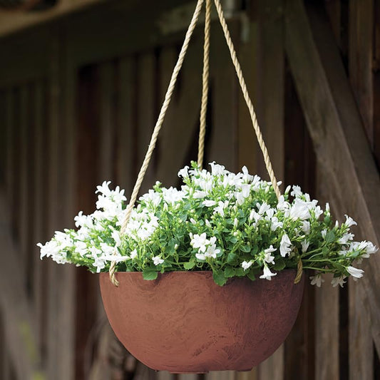 Root & Vessel Self Watering Hanging Planter for Indoor or Outdoor Plants, Unique Marbled Hanging Basket Made of Eco-Friendly Blend of Stone & Plastic, Rust, 10" - color: Rust, size: 10"