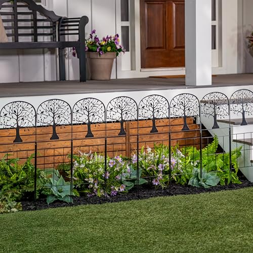 Evergreen Tree of Life Metal Landscape Edging 28" Above Ground, 8 ft Long Decorative Garden Fence Panels Animal Barrier, No Dig Edging for Flower Bed, Yard, Lawn - style: Tree of Life, Tall