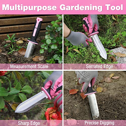 WORKPRO Hori Hori Garden Knife, Garden Tools with Oxford Sheath - color: Pink, size: 7"