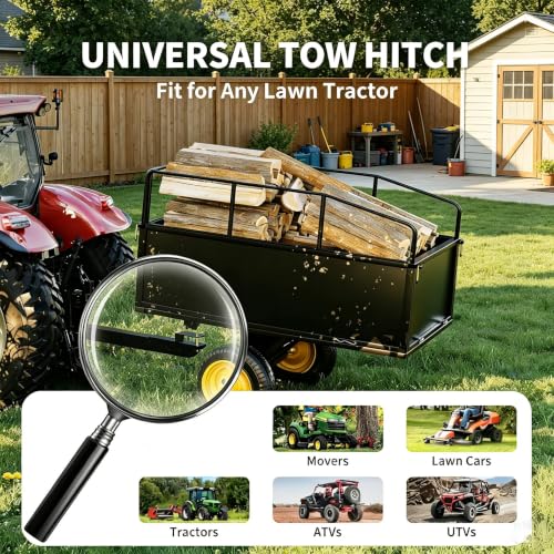 Heavy-Duty Steel Garden Dump Cart, 17 Cu. Ft. Utility Trailer,750 lb Capacity, Removable Sides, Quick-Release Foot Pedal, Universal Hitch, 16" All-Terrain Tires, Compatible with Lawn Mower, ATV