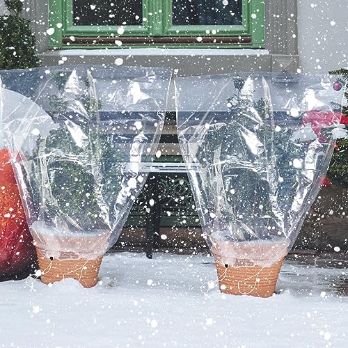 6Pcs 24"x32" Winter Plant Cover Freeze Protection, Plastic Plant Frost Bags - size: 32"H, 24" Opening