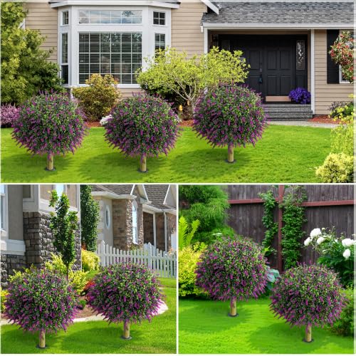 HyeFlora 26'' Artificial Topiary Ball Trees with Lavender 2 Pack (Fuchsia) - color: Ball Shaped-fuchsia