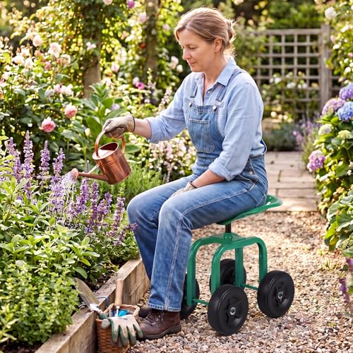IRONMAX Garden Cart with Adjustable Seat & 4 Flexible Wheels,Green - color: Green