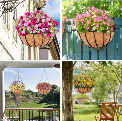 Y&M 4Pack 12 Inch Hanging Basket Liners, Replacement Coconut Fiber Basket Liners, Coco Coir Plant Liners for 12inch Flower Planters and Outdoor Garden Plants - color: 4pcs 12in Round