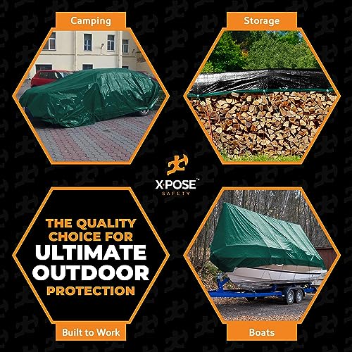 Heavy Duty Poly Tarp - 5' x 7' (2-Pack) - 10 Mil Thick Waterproof, UV Blocking Protective Cover - Reversible Green and Black - Laminated Coating - Grommets - by Xpose Safety - color: Green/Black, size: 5 Feet X 7 Feet (2pk)