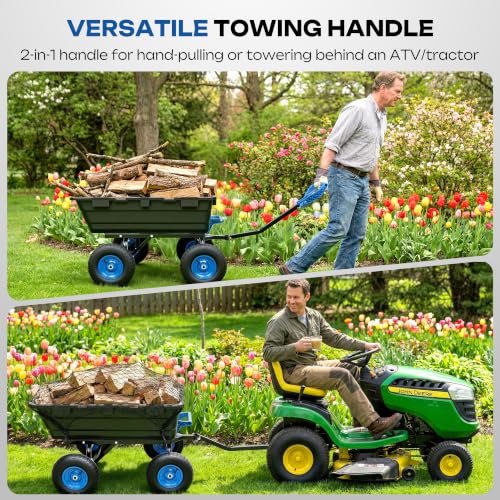 Autodaya Garden Dump Cart, Heavy Duty 1400LBS Wheelbarrow Wagon with Hitch - color: 1400|black+blue