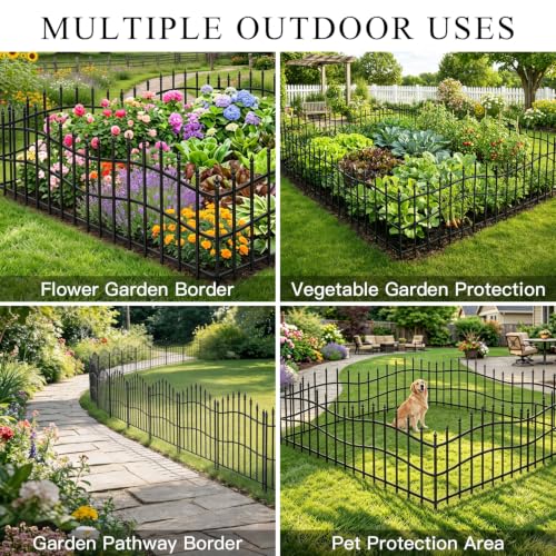 No Dig Garden Fence Panels with Gate, 8 Panels, 40in H x 17.5ft L - size: 8 Panels with Gate - 40in(H) x 17.5ft (L)