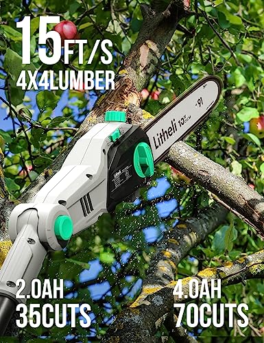 Litheli 20V Pole Chain Saw Battery Powered for Tree Trimming, 10'' Electric Cordless Pole Saw with Battery for Tree Trimming, 2.0Ah Battery&Charger, Pole Saws for Branch Cutting, Trimming - color: White