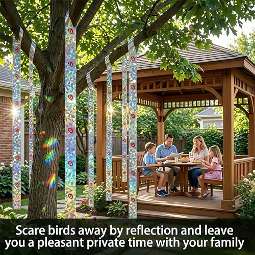 Birds Scare Ribbon, Double-Sided Reflective, Reflective Flash Tape Scare, Keep Pigeons, Hawks, Woodpeckers, Geeses Away from Gardens,Farms,Trees - size: 260 Ft*1