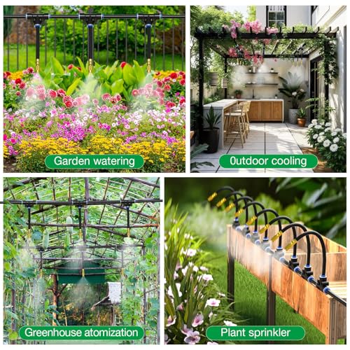 MIXC 1/4" 100Ft Drip Irrigation System for Garden with 16pcs 360°Adjustable Brass Nozzles & Bendable Rod,Upgraded Watering System Kit for Outdoor Plants,Lawn,Raised Bed,Potted Plant,Yard,Greenhouse - size: 100ft