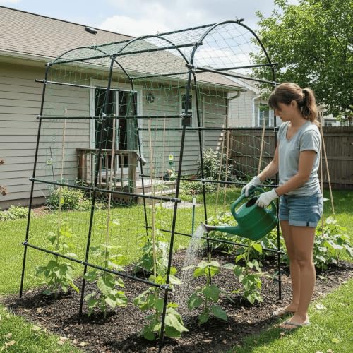 7FT Tall Heavy-Duty Metal Garden Arch Trellis for Climbing Plants Outdoor - size: 71"L×70"W×82"H