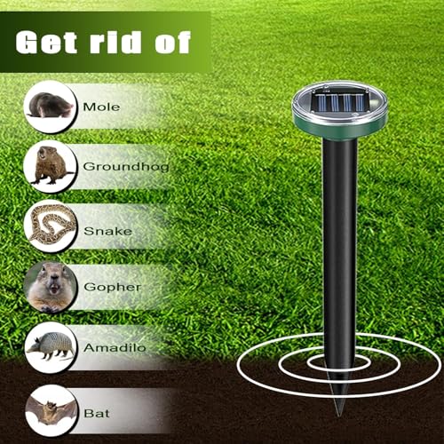 12Pack Snake Repellent for Yard, Solar Powered Ultrasonic Mole Repellent, Gopher Repeller Sonic Mole Deterrent Spikes, Snake Gopher Vole Repellent Outdoor for Lawn Garden & Yard
