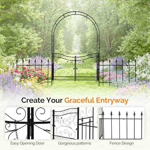 VINGLI Garden Arbor Arch, Wedding Arch Archway for Ceremony Party, Trellis for Plant Climbing, Christmas Decorations Pergola for Backyard, Lawn, Patio, Yard (Arbor with Gate and Fence) - style: Arbor with Gate and Fence