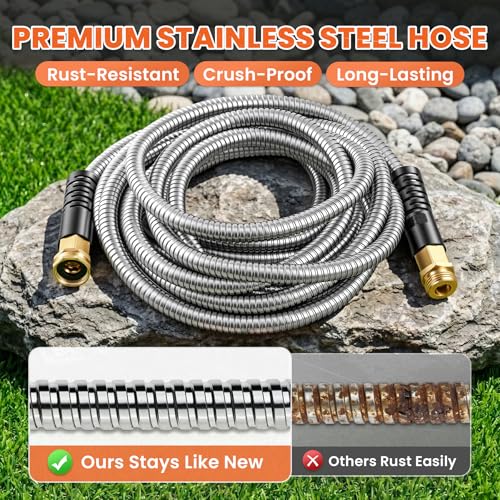 Cesun 50 ft Metal Garden Hose with 10 Function Nozzle, 50 foot x 5/8" - size: 50ft Male to Female