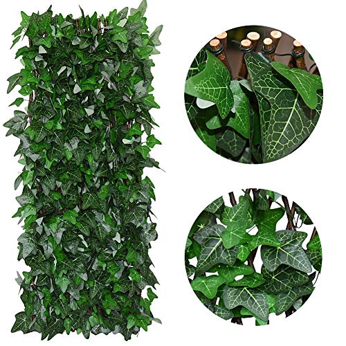 Expandable Faux Ivy Fence,Artificial Privacy Screen Decor for Outdoor Wall, Balcony and Patio, Single Sided Leaves (1, Green-Ivy) - color: Green-ivy