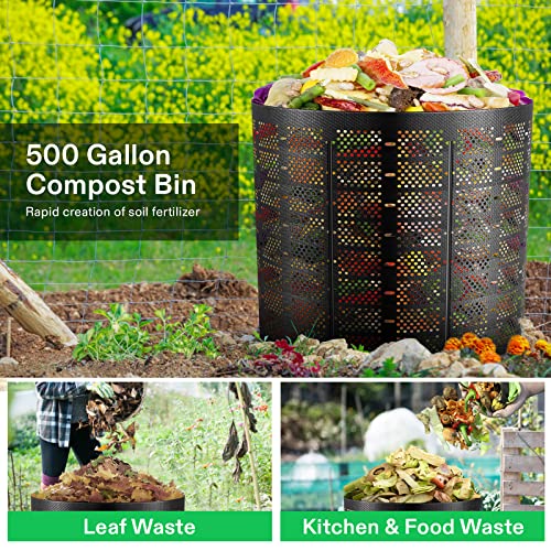 VIVOSUN 500 Gallon Outdoor Compost Bin, Expandable Composter, Easy to Setup & Large Capacity for Backyard, Lawn (Black with Gloves) (Pack of 2) - size: 500 Gallon (Pack of 2)