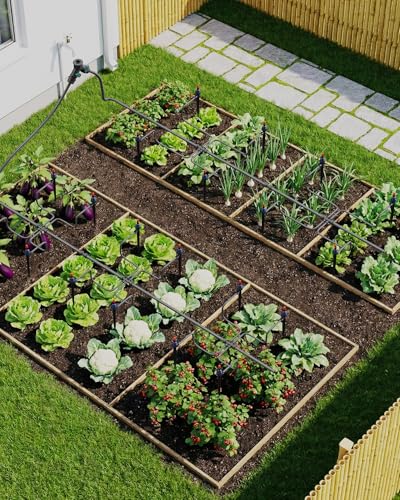 MYMULIKE 100FT Drip Irrigation System, Adjustable Drip Emitters, Upgraded Drip Irrigation Kit Automatic Irrigation Kit Garden Watering System for Flower Bed, Raised Beds, Lawn, Greenhouses - size: 99FT