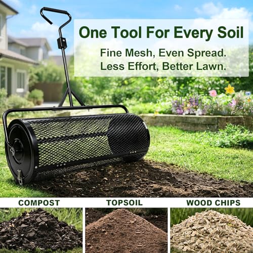 TEMFAR Compost Spreader 44 Inch Push/Tow Peat Moss Spreader - size: 44 Inch