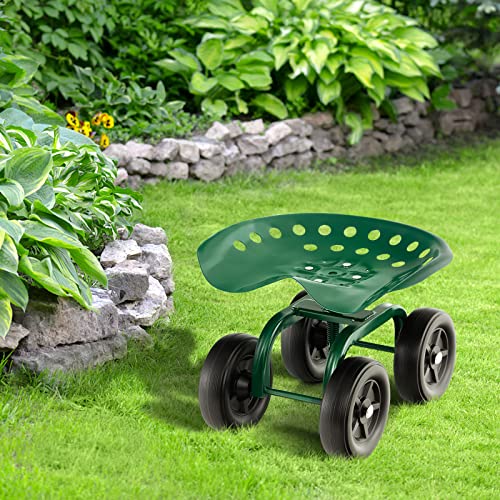 LDAILY Garden Seat with Wheels 11"-16" Adjustable Height for Lawn Planting - color: Green