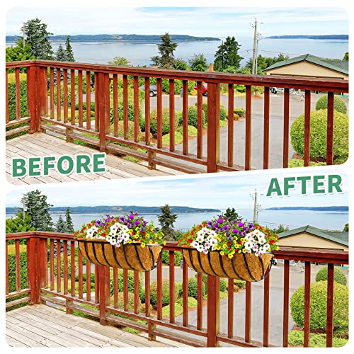 Tessco for you 3 Pieces Railing Planter Boxes, 24 Inches Window Box Planters with Coco Liner and Adjustable Brackets for Deck Porch Fence Patio Balcony Gardening Outdoor Plants - size: 24 Inch