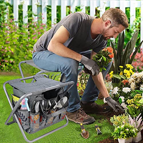 MDSTOP Folding Gardening Stool with Detachable Storage Tote Bag, Gardening Tools Set Organizer for Fishing Outdoor Sports Hiking Camping Garden, Gardening Gifts for Mom/Dad, Without Tools - color: Grey