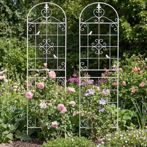 70.8" White Metal Garden Trellis for Climbing Plants, 2 Pack - color: White