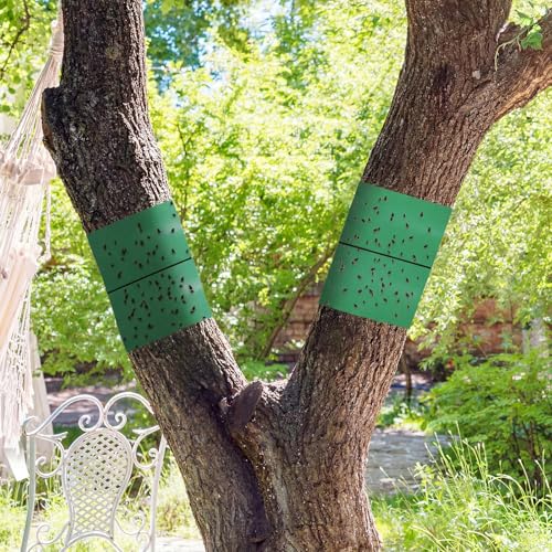 4 Rolls 260ft Lantern Fly Tree Tape Outdoor Adhesive Crawling Insect Trap Sticky Traps Sticky Barrier Protecting Trees Outdoor Indoor Fruit Tree Lawn Garden Control Aphids Ant Moth (Green) - color: Green