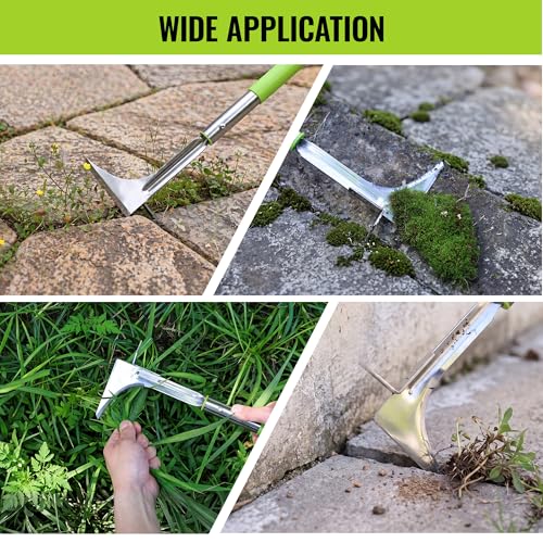 WORKPRO Crack Weeder, Stainless Steel Crevice Weeding Tool with Adjustable Long Handle (27"-54")