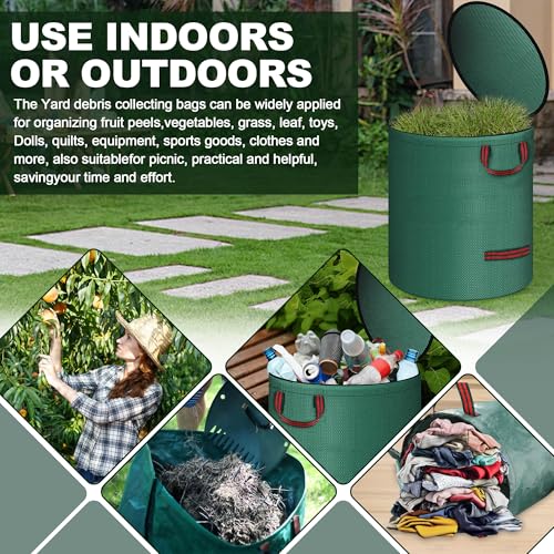 Reusable Yard Waste Bags with Lid, 2 Pack 72 Gallon Lawn and Leaf Garden Bags Heavy Duty with 4 Handles, Collapsible Garden Waste Container for Collecting Indoor Outdoor Debris Leaves Grass Clippings