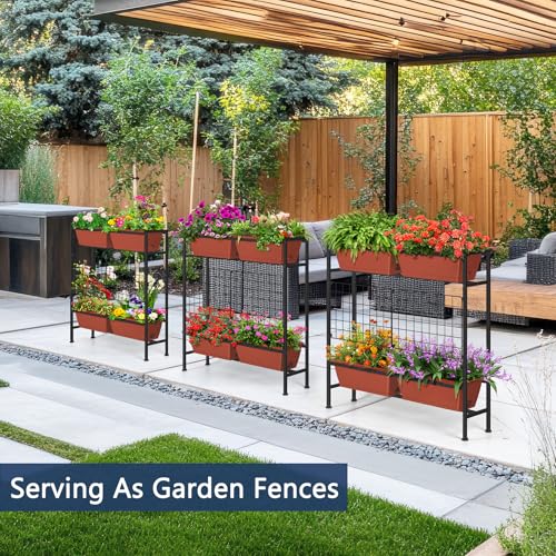 ETELI Raised Garden Beds Outdoor Elevated Planter Boxes with Trellis Patio Herb Garden Planter Outdoor Raised Planter Boxes with Legs for Vegetable Patio Balcony Porch, Brick Red - color: Brick Red